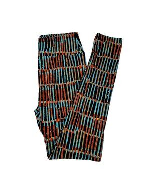 LuLaRoe Black Blue Red Stripes Graffiti Grunge Fence Boho Leggings One Size OS